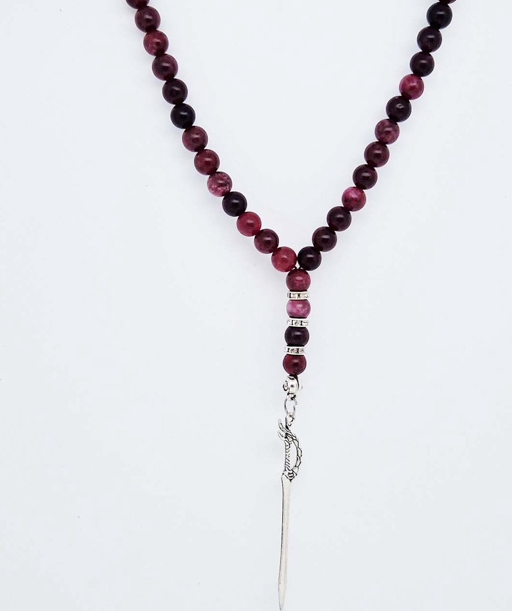 Handgemaakte Natuurstenen Autohanger " Lepidolite"- Met Metaal hanger - 8 mm diameter van de korrel- Mooie accessoire en decoratie voor de auto