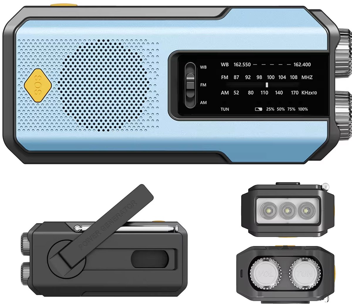 LUKARDIE® Noodradio Solar Opwindbaar | Powerbank USB Opladen | AM/FM SOS Zaklamp IPX3