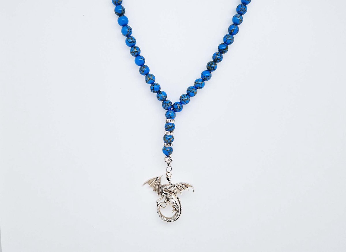 Handgemaakte Natuurstenen Autohanger " Blauw howliet gesponnen goud "- Met Metaal hanger - 8 mm diameter van de korrel- Mooie accessoire en decoratie voor de auto
