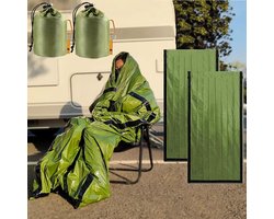 2 stuks - Noodslaapzak - Survival Slaapzak - Emergency Sleeping Tas - thermische bivakzakhoes - overlevingsonderkomen - Outdoor slaapzak - Legergroen - met fluitje en karabijnhaak - 215x90cm