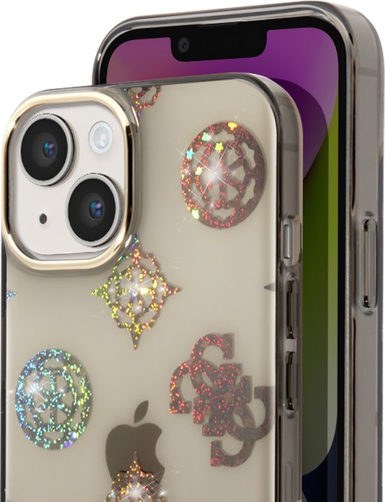 Glitter arrière à paillettes Guess 4G Peony pour Apple iPhone 14 Plus (6,7") - Zwart