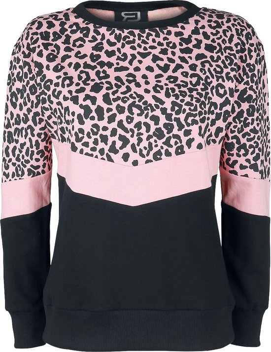 R.E.D. Rock-Engineered Design Zwart-roze sweatshirt met leoprint - Dames - XL