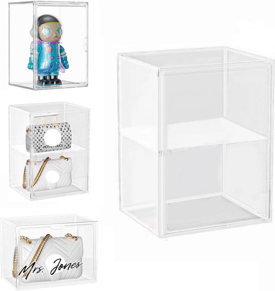 Dasellfa vitrine schaal met deur, acryl vitrine, verzamelvitrine voor minifiguren, kleine figurenvitrine, actionfiguren speelgoed, modelauto's, verzamelpupjes (36*23*27cm