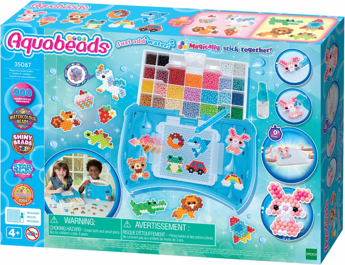 Aquabeads Aquabeads Beginners koffer ( studio)- complete set met 900 parels in 25 kleuren- inclusief de nieuwe watercolour parels- met handige sorteerbak