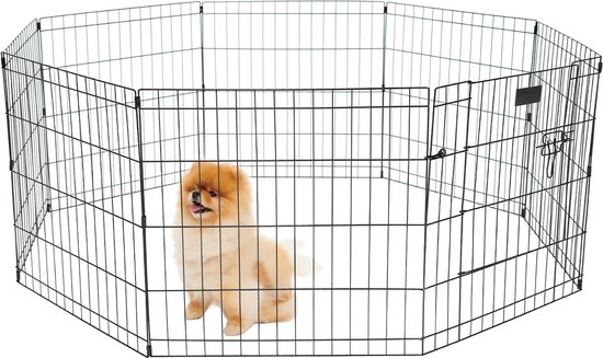 Infinity Goods Puppyren - Hondenren - 8 Panelen - 60 x 60 CM - 480 CM Omtrek - Opvouwbaar - Met Deur - Konijnenren - Zwart