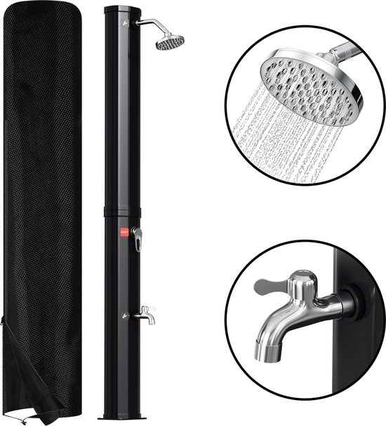 Tuinslang Aansluiting Snap-in Arebos Zonnedouche 35L - 216 Cm Hoog, Met Thermometer En Voetendouche, Tuinslang Aansluiting, Voor In De Tuin Of Bij Het Zwembad Tuindouche Met Thermometer