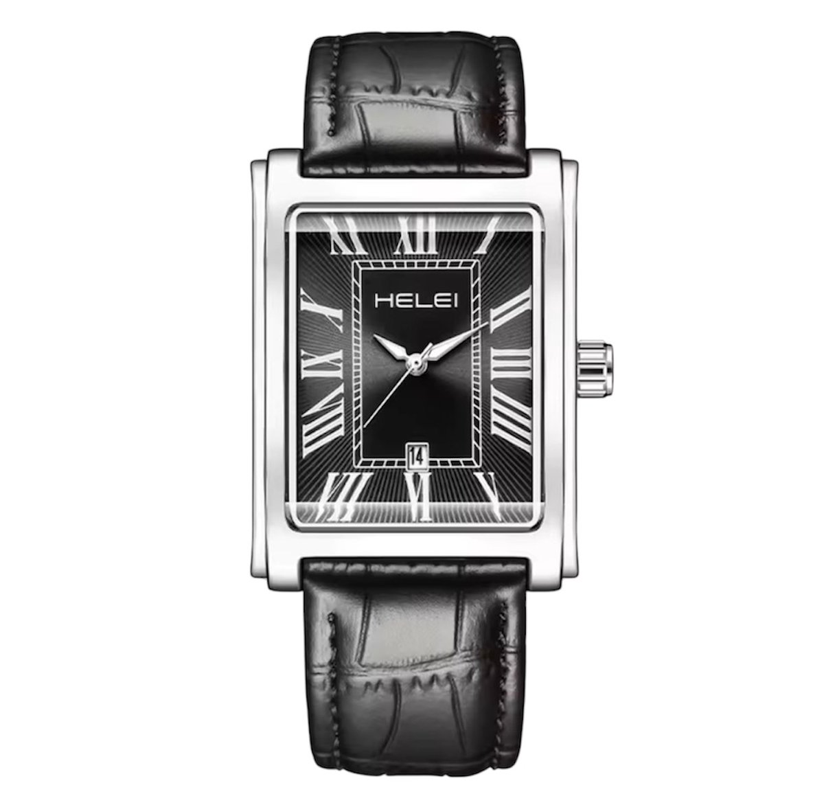 Geduo - Luxe HerenHorloge - Polshorloge - Heren - Cadeau - Horloge - Geschenkdoos - Zwarte Lederenband - Mannen - Zilver en Zwart - Luxe Doos