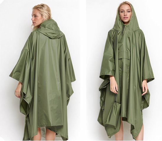 Poncho met Opbergtas - Regenponcho Waterdicht - Fietsponcho Sneldrogend - Winddicht - Unisex - Dames & Heren - One size - Bosgroen