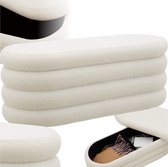 tectake® Gestoffeerde bank met opbergruimte – Stijlvolle en praktische poef voor woonkamer, hal of slaapkamer - Scandinavisch design - Comfort en functionaliteit in één meubelstuk - Boucle - Beige
