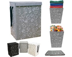 Lexorion Opbergmand - Opbergmand - Speelgoedmand Kinderen - Opbergmand met deksel - Opbergmanden - Opbergmand kinderkamer - Opbergmand speelgoed - Wasmand Opvouwbaar - Stijlvolle Kledingmand - 57L Wasmand - Grijs