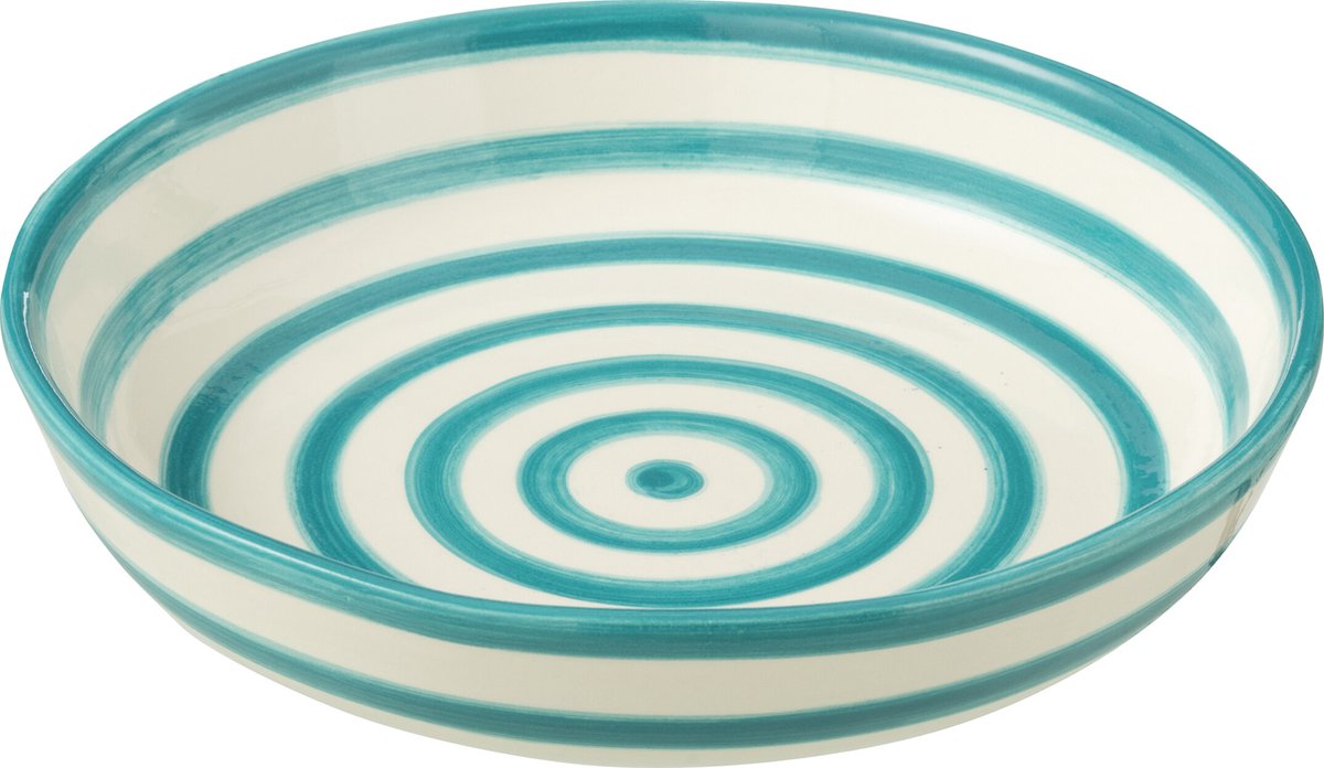 J-Line schaal Granada Stripes Low - keramiek - wit/aqua - large - Ø 25 cm