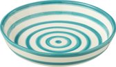 J-Line schaal Granada Stripes Low - keramiek - wit/aqua - large - Ø 25 cm