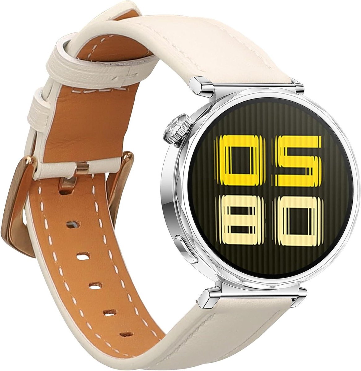 Leren horlogebandje compatibel met Huawei Watch GT5 41mm - GT5 Pro 42mm - Wit en bruin - Activiteitstracker bandje van kwmobile .