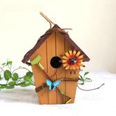 Nichoir décoratif en bois avec Bloem et papillons – Décoration de jardin – Cadeau Uniek pour les amoureux des oiseaux
