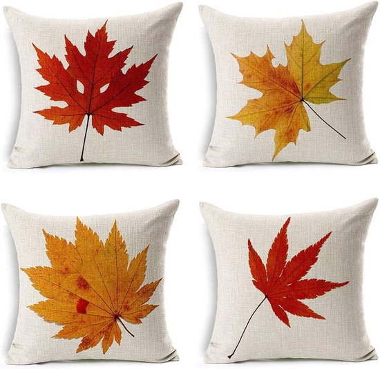 Foto: Set van 4 herfst decoratieve esdoornblad decoratieve kussenhoezen 18 x 18 inch bank huisdecoratie gooien kussenslopen thuis sofa slaapkamer decoratie decoratieve kussenslopen kussensloop van linnen gooi kussenhoes