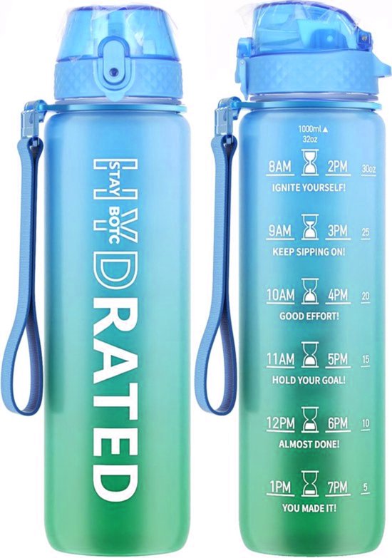 BOTC waterfles 1000ml – BPA-vrij – Tritan – met rietje – blauw/roze