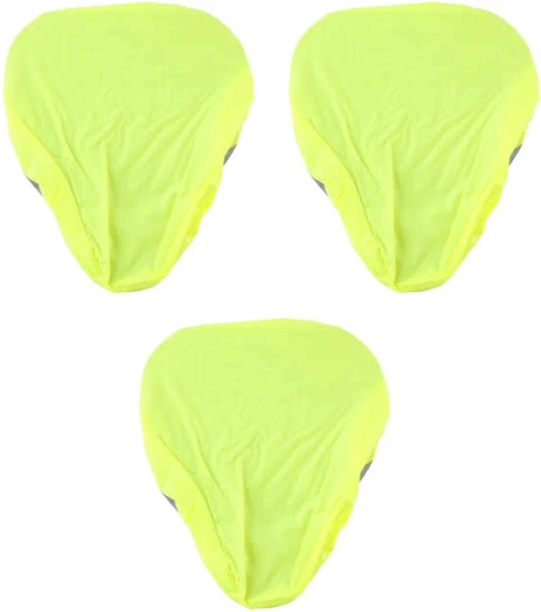 Set van 3 Stuks Waterdicht Zadelhoesje voor Fiets - Groen Neon - Polyester - Met Reflecterende Strepen