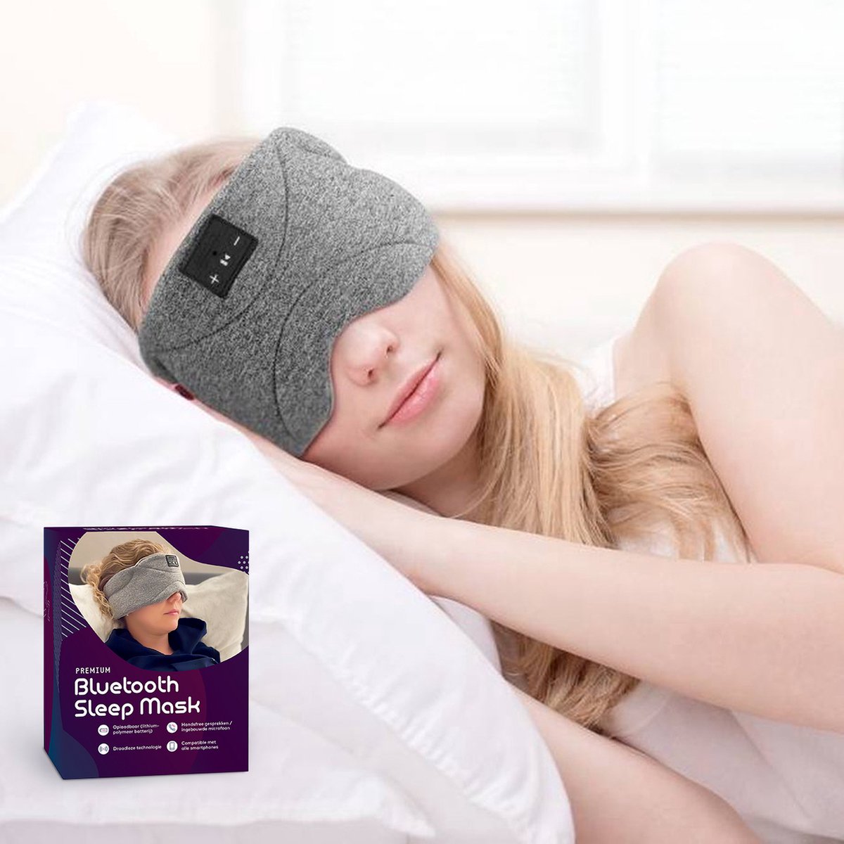 Bluetooth slaapmasker (premium) - Beste keuze - 100% verduisterend - Ultraplatte 'spons speakers' (perfect voor zijslapers) - Koel en ademend materiaal - Volledig verstelbaar - Excellente geluidskwaliteit - Batterij: 13 uur - Zwart — afbeelding 7