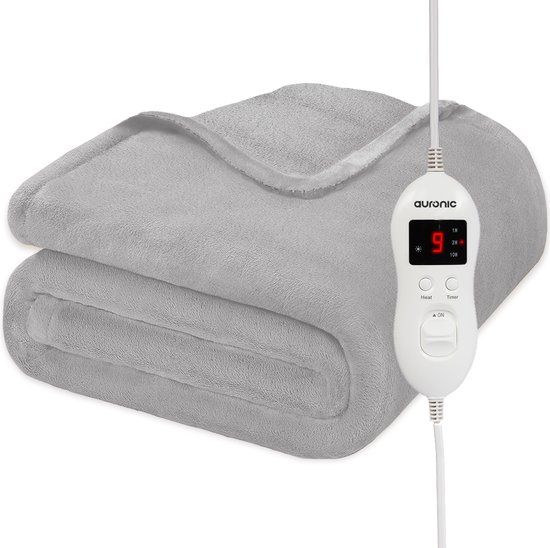 Auronic Elektrische Deken - Warmtedeken - 9 Warmtestanden - 1 Persoons - 160x120cm - Verwarmingsdeken - Licht Grijs