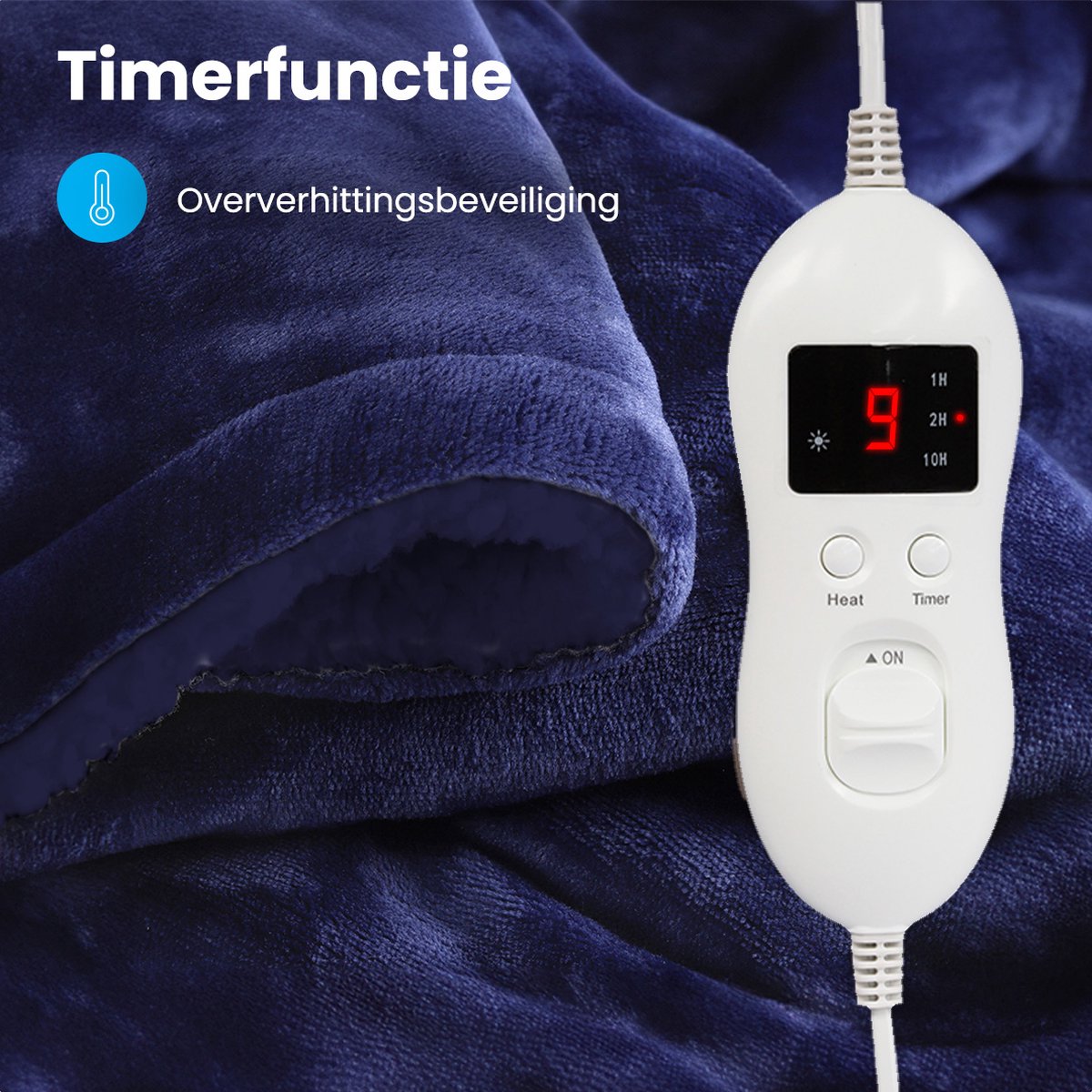 Auronic Elektrische Deken - 160 x 120 cm - 1 Persoons Warmtedeken - 9 Warmtestanden - Verwarmingsdeken - Blauw – foto 7
