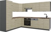 Vicco Fame- Cuisine d'angle Line – 287 x 60 cm, WB Chêne Panneau de Chêne /anthracite