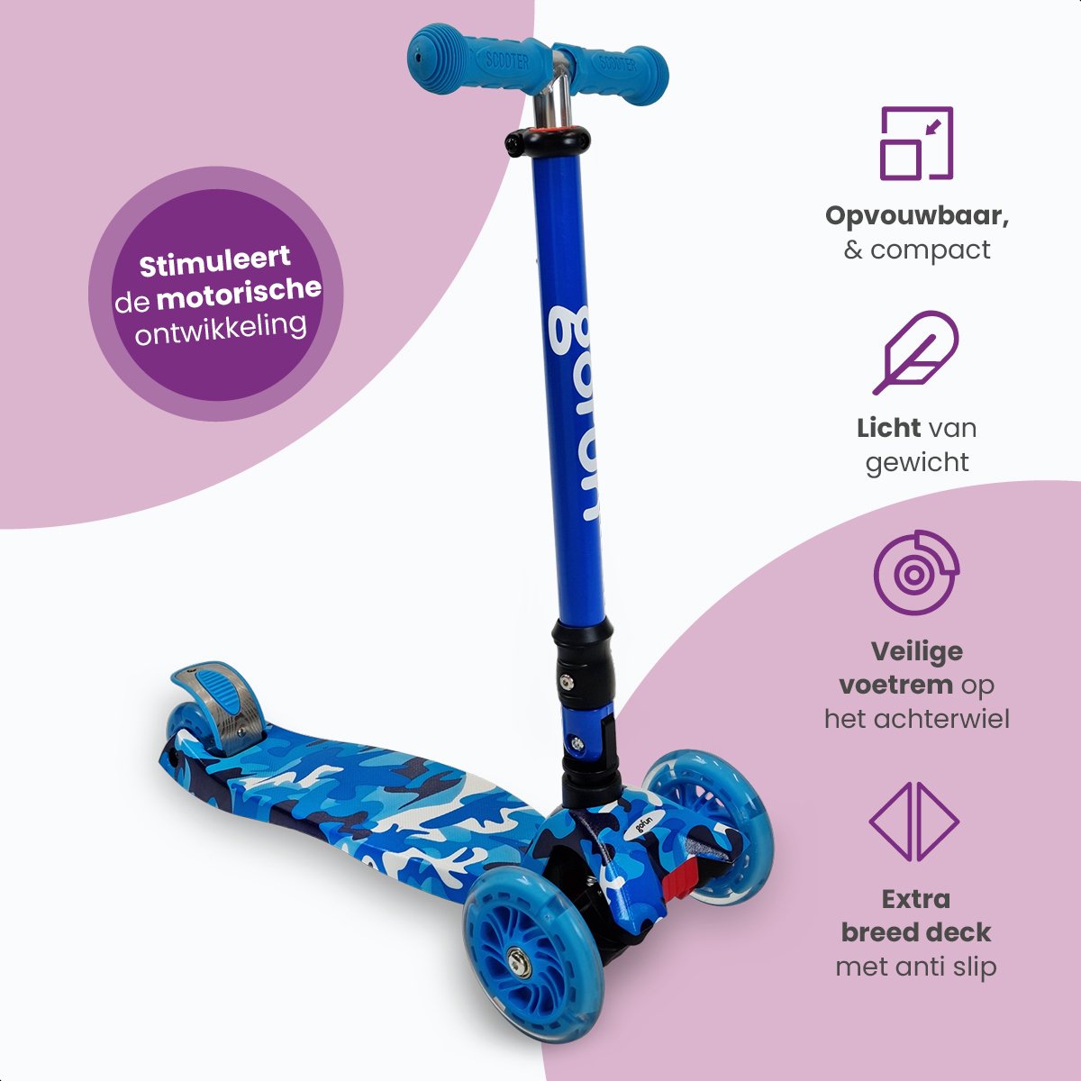 Gofun Kinderstep - Lichtgevende Wielen - Opvouwbaar - Step 3-8 jaar - Verstelbaar Stuur - Antislip - 85 x 58 x 23 cm - Blauw — afbeelding 4