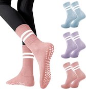 3 paar sokken - antislipsokken - vloersokken - puur katoenen sokken - antislipkousen - yogaoefeningsokken - one size fits all - geschikt voor yoga, ballet, dans, blotevoetentraining - roze, blauw, paars