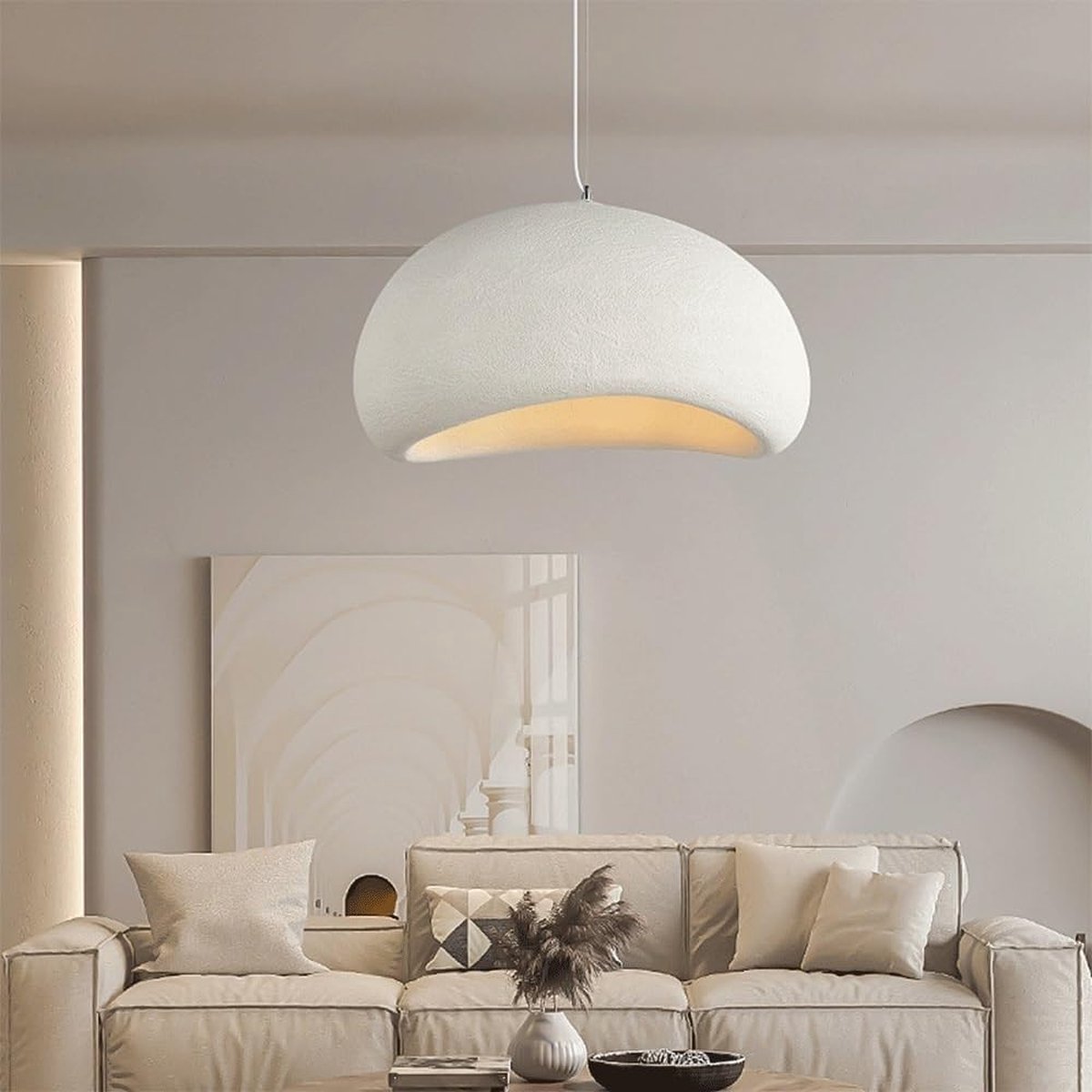 AIAO Hanglamp, Wabi-Sabi stijl, polystyreen, retro, Japans, eetkamer, lampen voor keuken, E27, Nordic kroonluchter, eettafel, (beige, 50 cm