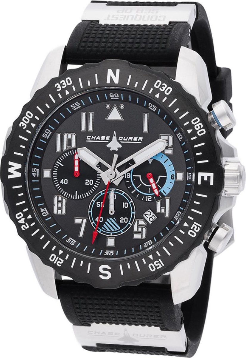 Chase Durer Conquest CDW-0091 Heren Horloge - Waterdicht - Analoog - Quartz Uurwerk - Roestvrij Staal met zwarte Wijzerplaat - 48mm