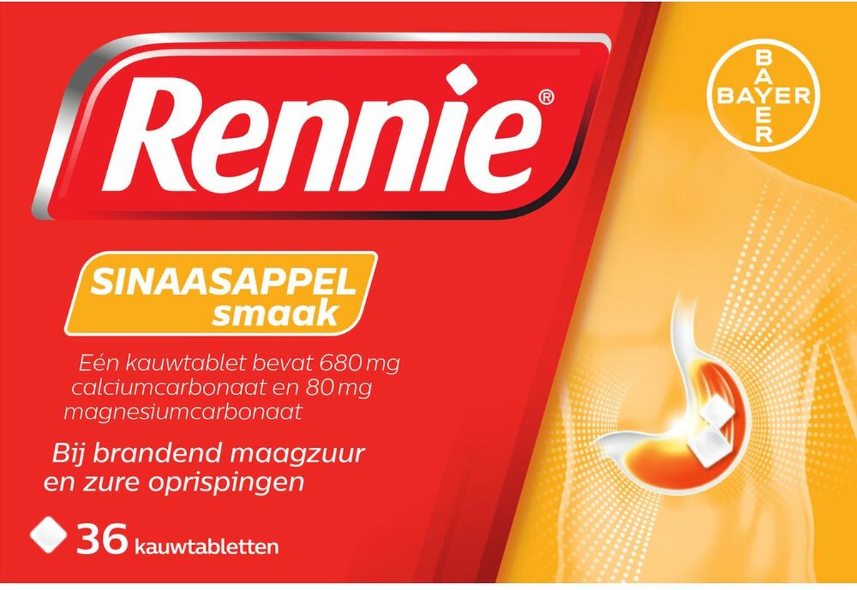 Goedkoopste Rennie Sinaasappel kauwtabletten bij brandend maagzuur, 36 stuks