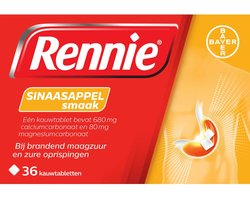 Rennie Sinaasappel Kauwtabletten | 36 stuks | Werkt Snel bij Brandend Maagzuur en Oprispingen | Neutraliseert Zuur | Sinaasappelsmaak | voor Volwassenen en Kinderen 12+