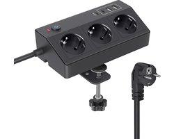 StayPowered Tafelstopcontact - Ultime Oplossing voor Uw Bureau - 7-in-1 Stekkerdoos - 2x USB-C (PD 20W) - 2x USB-A - 3x AC Stopcontacten - 180 Graden Draaibare Tafelklem - 2m Kabel - Overspanningsbeveiliging - Zwart - Levering Sneller dan Aangegeven!