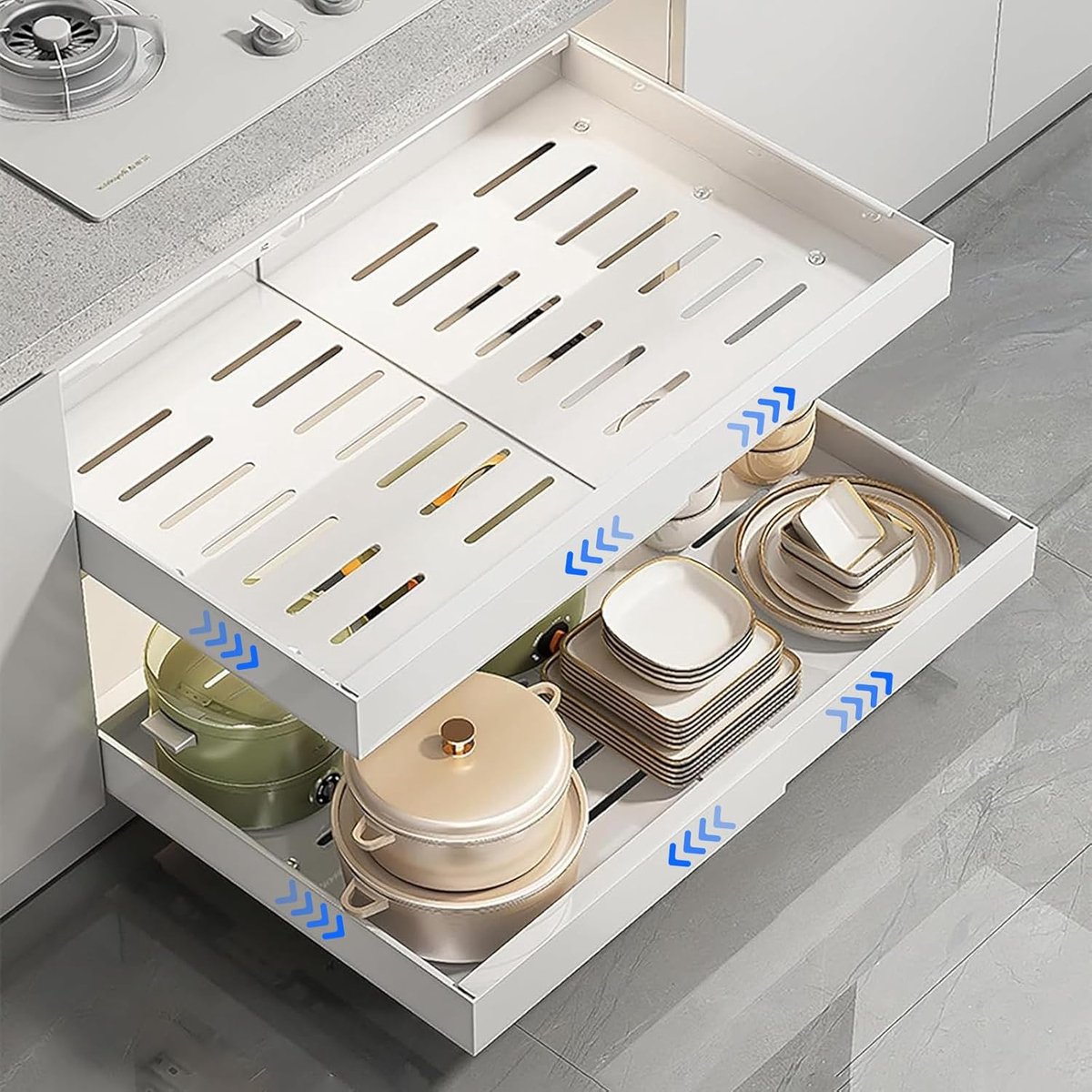 JGS ® Uittrekbare Keuken Organizer voor Kast met Verstelbare Breedte en Telescopische Lade