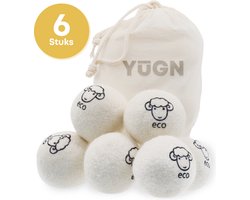 YUGN Eco Set 6 Stuks XL Drogerballen Wol - Wasbol Droogballen Wasballen Droger Ballen Wasbollen Voor Wasdroger - Drogerballen Voor Wasdrogers - Dryer balls