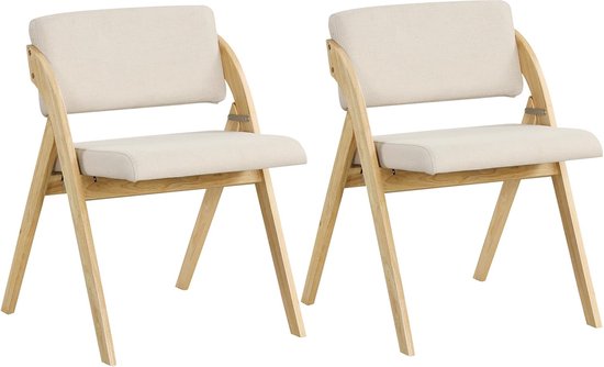 Set van 2 eetkamerstoelen Keukenstoel Littau ~ textiel, crème-beige, lichtgekleurde poten