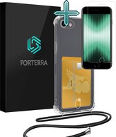 Étui adapté pour iPhone 8 avec porte-cartes, étui en Siliconen avec cordon et protecteur d'écran - Étui adapté pour iPhone 8 avec cordon de téléphone, coque arrière avec porte-cartes - Transparent