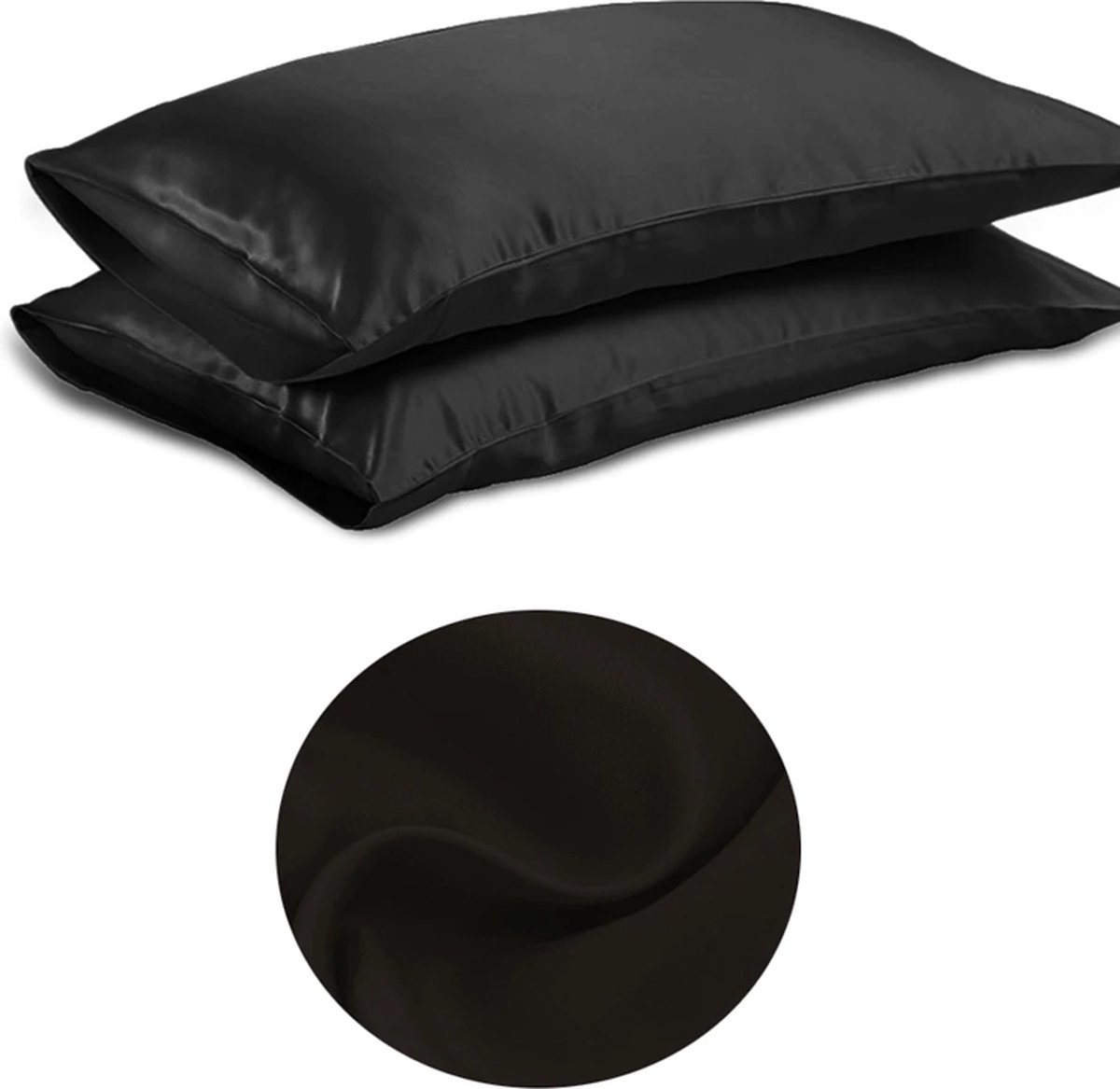 Satijnen kussensloop - set van 2 kussenslopen - Skin & Hair Pillow sleeve - zwart 48x74cm - Beauty kussen - zijden kussensloop - Huidverzorging - Haarverzorging - Anti Allergeen - zwart- zijden kussensloop - Beauty kapsel sloop