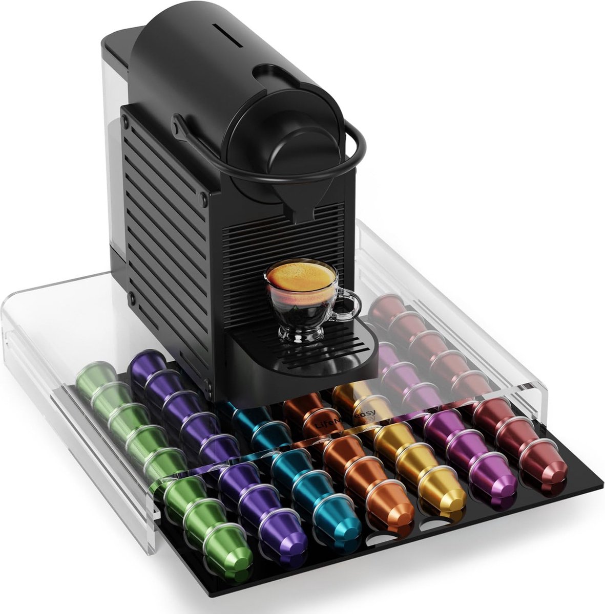 Goodivery ® Transparante Koffiecapsulehouder met Uittrekbaar Ontwerp voor 56 Capsules