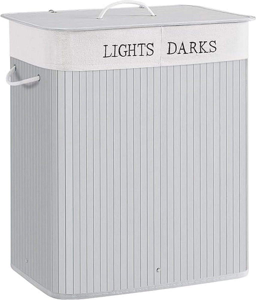 Goedkoopste Wasmand met Deksel en 2 Compartimenten - 100L Bamboe Opvouwbaar en Machinewasbaar