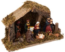 Feeric Lights & Christmas kerststal - 7x beelden - LED verlichting - 13 x 7,5 x 20 cm - hout/polyresin