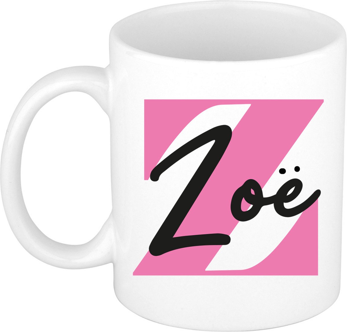 Bellatio Decorations Naam mok Zoe - roze - wit - keramiek - 300 ml - cadeau beker