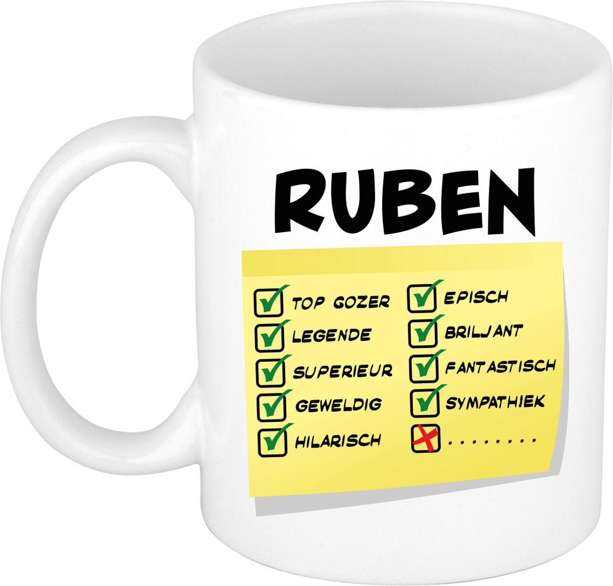 Bellatio Decorations Naam mok Ruben - wit - top gozer - keramiek - 300 ml - cadeau collega beker