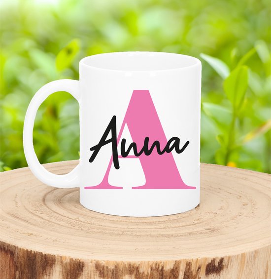 Bellatio Decorations Mug prénom Anna - rose - blanc - céramique - 300 ml - tasse cadeau