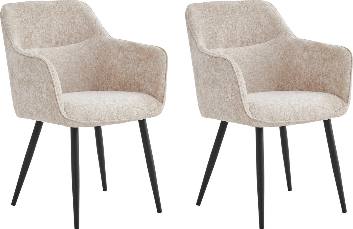 Colenis® - City Eetkamerstoel - Set Van 2 - Beige - Chenille Stof - Industrieel - Stoel -