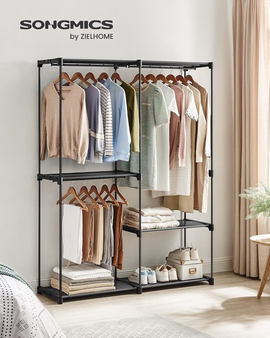 Noswo Kledingstang Voor Aan De Muur – Hoogwaardige Stalen Kledingroede Kledingrek Garderobe Stang 108 X 23 6 Cm Zwart