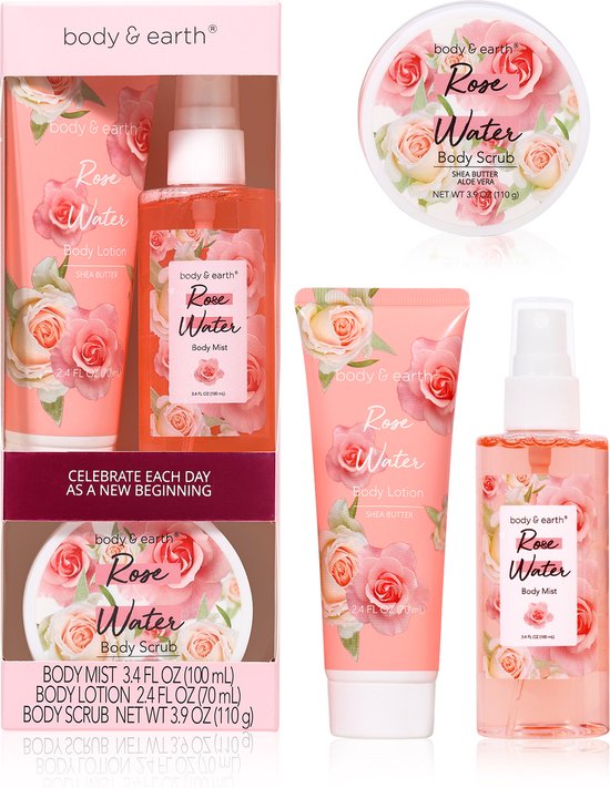 Body & Earth - Rose Water - Verwenpakket Rozenwater - Verjaardag Cadeau Vrouw - Wellness bath - Geschenkset vrouwen, moeder, mama, vriendin, oma, geliefde - Giftset - Cadeauset Dames - Cadeautje voor haar