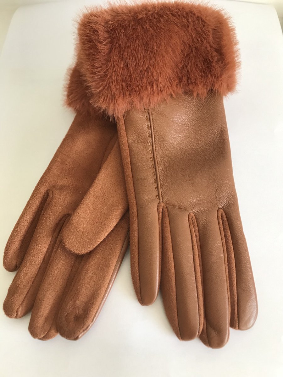 Handschoenen Dames - Herfst - Winter - Chique - PU Leer 50% Polyester 50% - Bruin - One Size - Elegant - Touch Screen - Sinterklaas - Kerstmis - Verjaardag