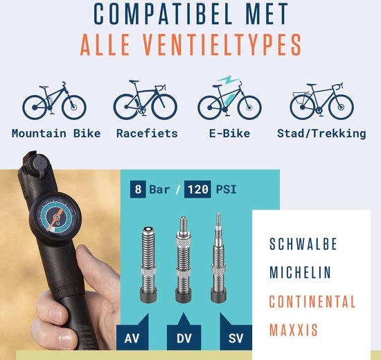 Mini-fietspomp, elektrische fietspomp met digitale lcd-drukmeter, 120 psi fiets-luchtpomp, 600 mAh, type C oplaadbare accu, minipompen voor fietse