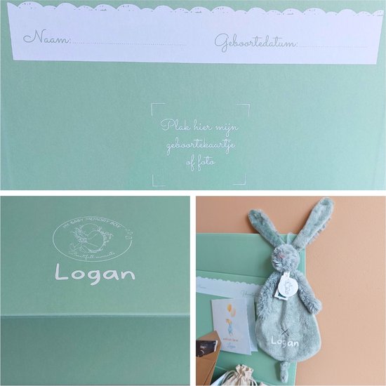 Gepersonaliseerde My Baby Memory Box groen | 30-delig Baby Herinneringen Doos | Kraamcadeau met naam | Baby Geschenkset | Persoonlijk cadeau baby — afbeelding 4