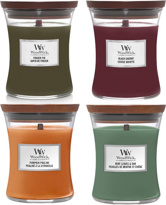 WoodWick Hourglass Medium Geurkaars – Voordeeldoos met 4 stuks!